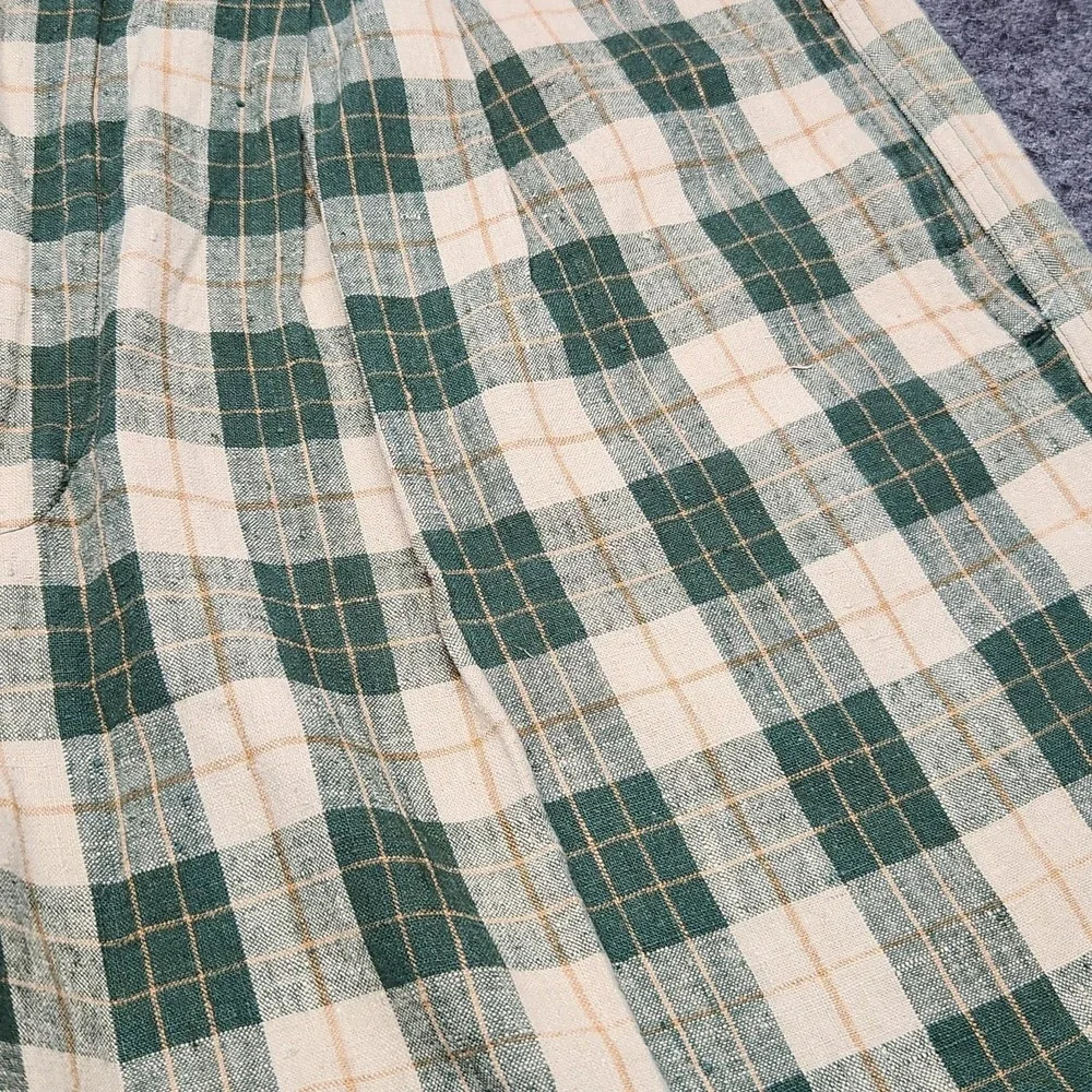 Woolrich Mens Vintage Linen Blend Green Plaid Pleated Shorts Golf Grandpa 38